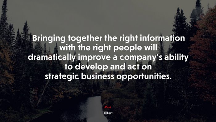 Bringing together the right information with the right people will dramatically improve a company’s ability to develop and act on strategic business opportunities. | Bill Gates quote