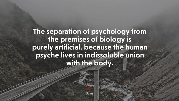 The separation of psychology from the premises of biology is purely artificial, because the human psyche lives in indissoluble union with the body. | C.G. Jung quote