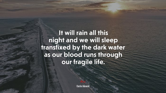 It will rain all this night and we will sleep transfixed by the dark water as our blood runs through our fragile life. | Charles Bukowski quote