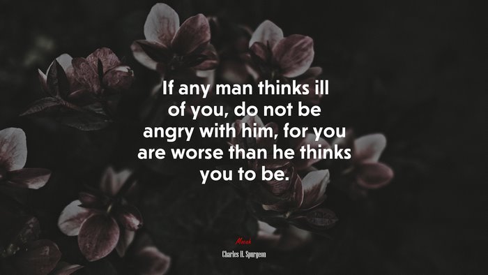 If any man thinks ill of you, do not be angry with him, for you are worse than he thinks you to be. | Charles H. Spurgeon quote