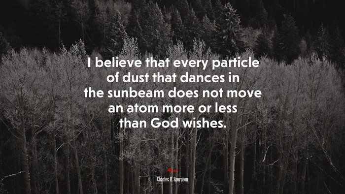 I believe that every particle of dust that dances in the sunbeam does not move an atom more or less than God wishes. | Charles H. Spurgeon quote