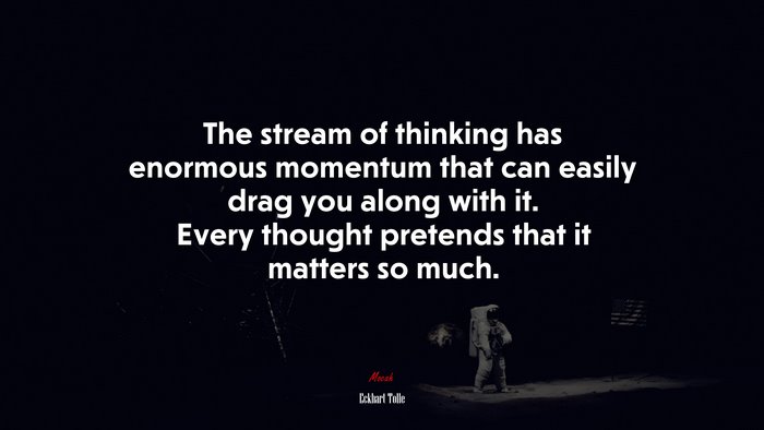 The stream of thinking has enormous momentum that can easily drag you along with it. Every thought pretends that it matters so much. | Eckhart Tolle quote