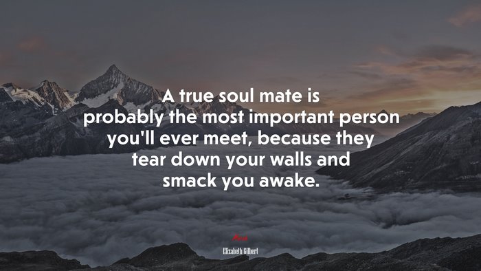 A true soul mate is probably the most important person you’ll ever meet, because they tear down your walls and smack you awake. | Elizabeth Gilbert quote