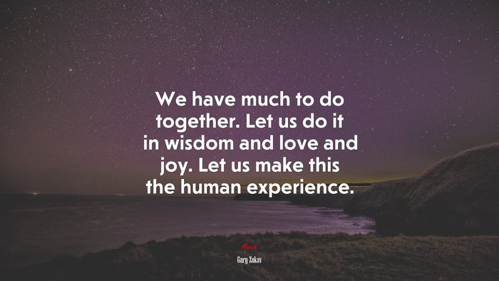 We have much to do together. Let us do it in wisdom and love and joy. Let us make this the human experience. | Gary Zukav quote
