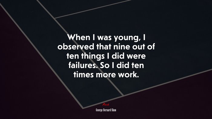 When I was young, I observed that nine out of ten things I did were failures. So I did ten times more work. | George Bernard Shaw quote
