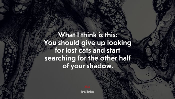 What I think is this: You should give up looking for lost cats and start searching for the other half of your shadow. | Haruki Murakami quote