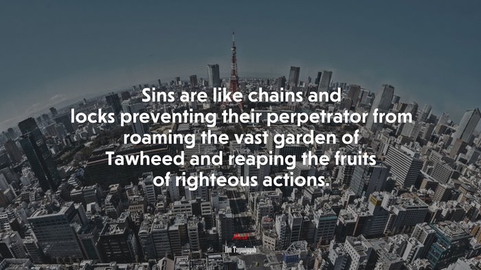 Sins are like chains and locks preventing their perpetrator from roaming the vast garden of Tawheed and reaping the fruits of righteous actions. | Ibn Taymiyyah quote