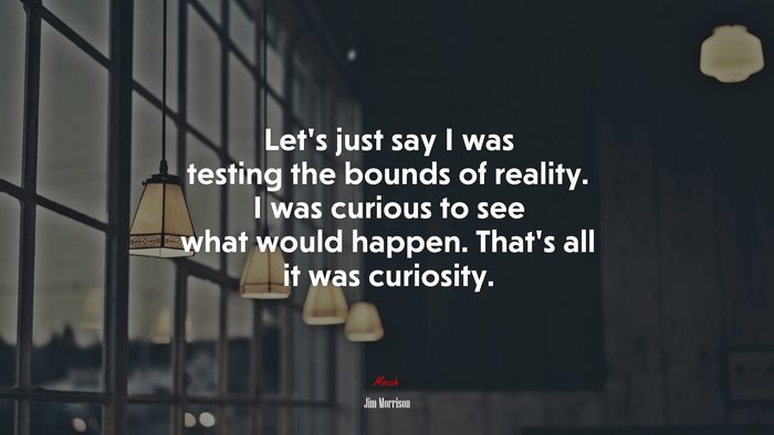 Let’s just say I was testing the bounds of reality. I was curious to see what would happen. That’s all it was curiosity. | Jim Morrison quote