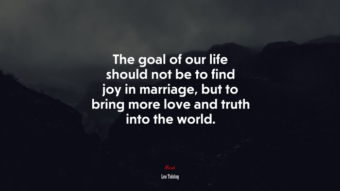 The goal of our life should not be to find joy in marriage, but to bring more love and truth into the world. | Leo Tolstoy quote
