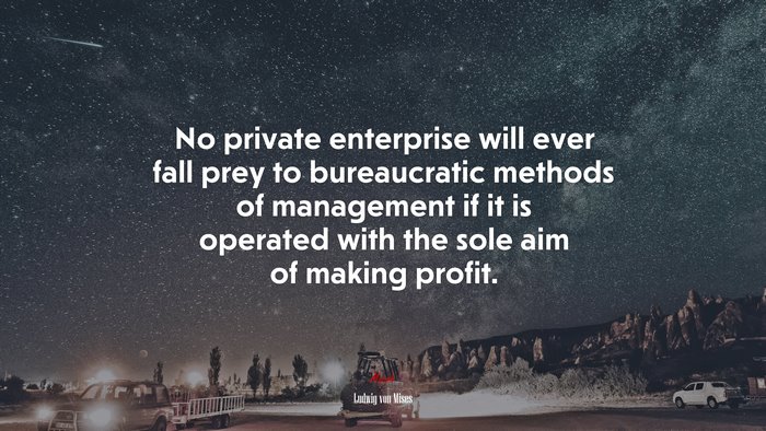 No private enterprise will ever fall prey to bureaucratic methods of management if it is operated with the sole aim of making profit. | Ludwig von Mises quote