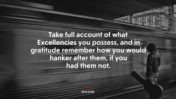 Take full account of what Excellencies you possess, and in gratitude remember how you would hanker after them, if you had them not. | Marcus Aurelius quote
