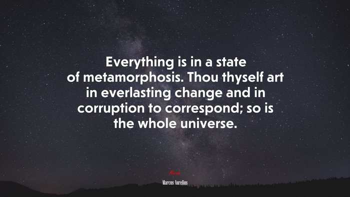 Everything is in a state of metamorphosis. Thou thyself art in everlasting change and in corruption to correspond; so is the whole universe. | Marcus Aurelius quote
