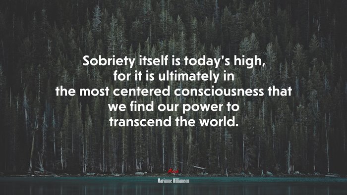 Sobriety itself is today’s high, for it is ultimately in the most centered consciousness that we find our power to transcend the world. | Marianne Williamson quote