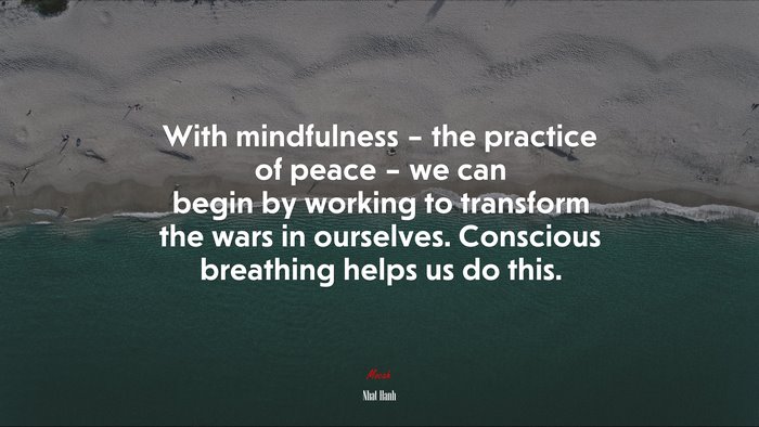 With mindfulness – the practice of peace – we can begin by working to transform the wars in ourselves. Conscious breathing helps us do this. | Nhat Hanh quote