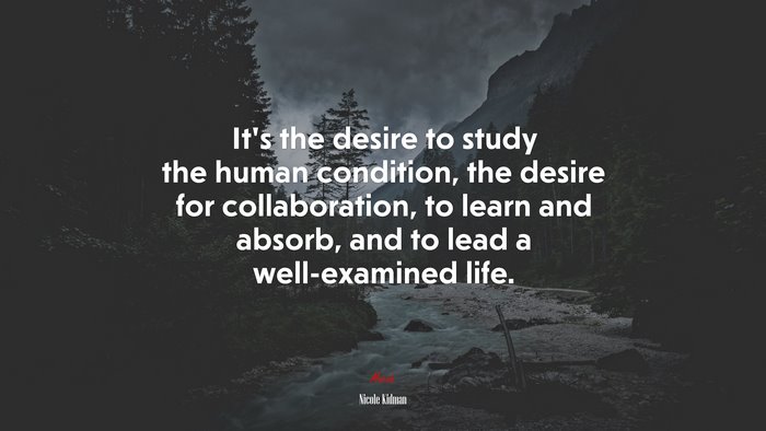 It’s the desire to study the human condition, the desire for collaboration, to learn and absorb, and to lead a well-examined life. | Nicole Kidman quote
