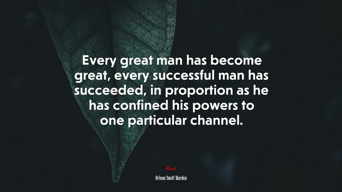 Every great man has become great, every successful man has succeeded, in proportion as he has confined his powers to one particular channel. | Orison Swett Marden quote