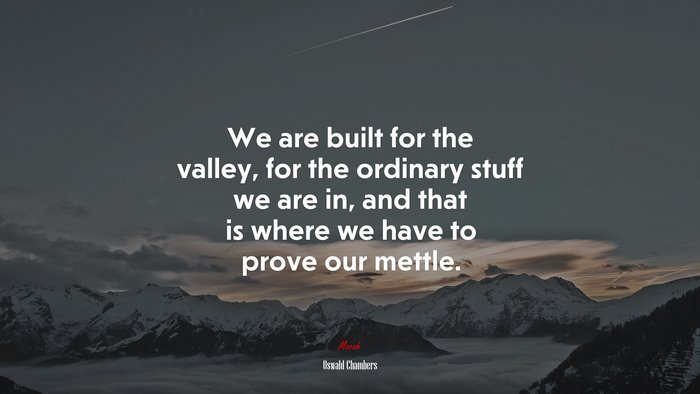 We are built for the valley, for the ordinary stuff we are in, and that is where we have to prove our mettle. | Oswald Chambers quote