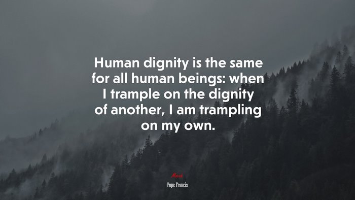 Human dignity is the same for all human beings: when I trample on the dignity of another, I am trampling on my own. | Pope Francis quote