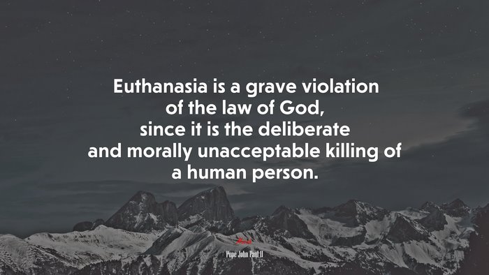 Euthanasia is a grave violation of the law of God, since it is the deliberate and morally unacceptable killing of a human person. | Pope John Paul II quote