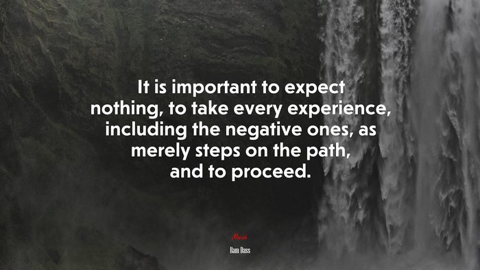 It is important to expect nothing, to take every experience, including the negative ones, as merely steps on the path, and to proceed. | Ram Dass quote