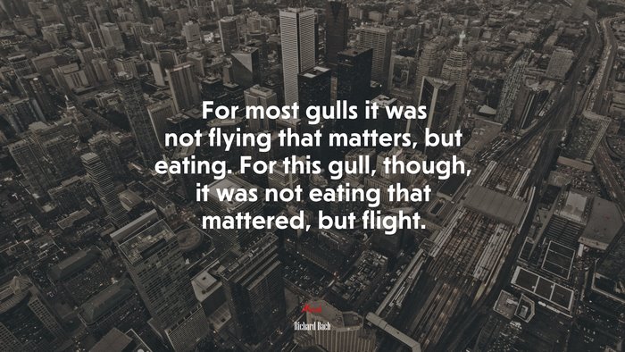 For most gulls it was not flying that matters, but eating. For this gull, though, it was not eating that mattered, but flight. | Richard Bach quote