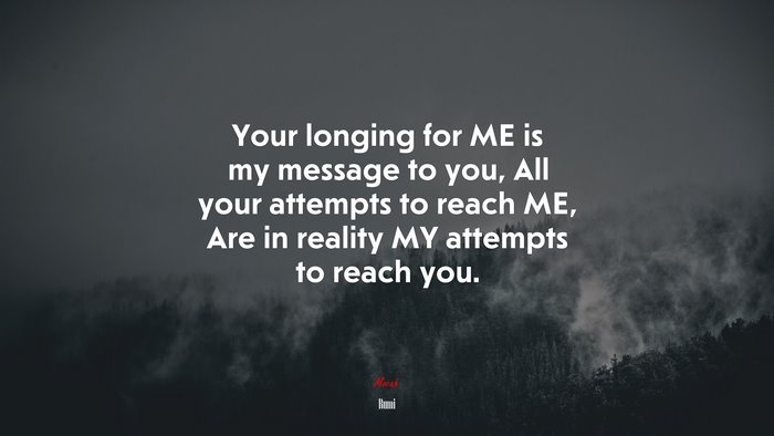 Your longing for ME is my message to you, All your attempts to reach ME, Are in reality MY attempts to reach you. | Rumi quote