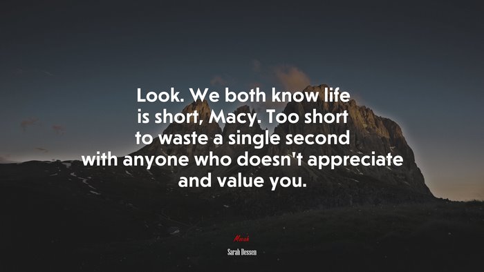 Look. We both know life is short, Macy. Too short to waste a single second with anyone who doesn’t appreciate and value you. | Sarah Dessen quote