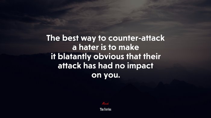 The best way to counter-attack a hater is to make it blatantly obvious that their attack has had no impact on you. | Tim Ferriss quote