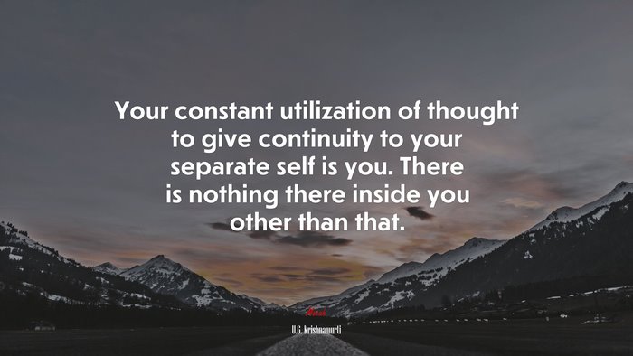 Your constant utilization of thought to give continuity to your separate self is you. There is nothing there inside you other than that. | U.G. Krishnamurti quote