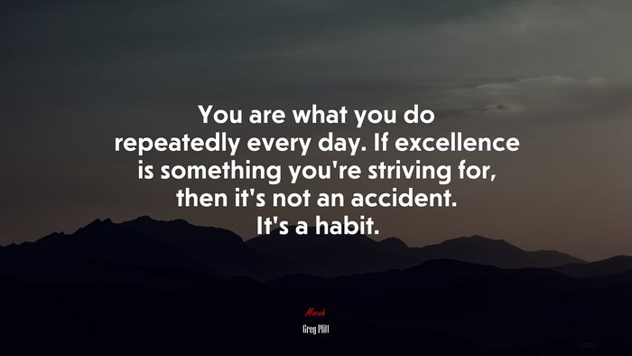 You are what you do repeatedly every day. If excellence is something you’re striving for, then it’s not an accident. It’s a habit. | Greg Plitt quote