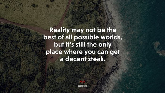 Reality may not be the best of all possible worlds, but it’s still the only place where you can get a decent steak. | Woody Allen quote