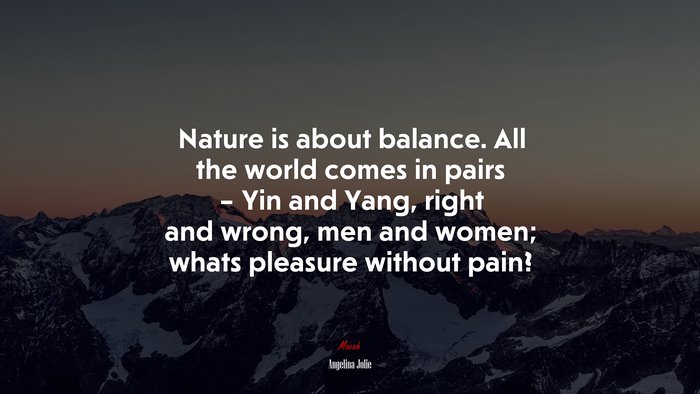 Nature is about balance. All the world comes in pairs – Yin and Yang, right and wrong, men and women; whats pleasure without pain? | Angelina Jolie quote