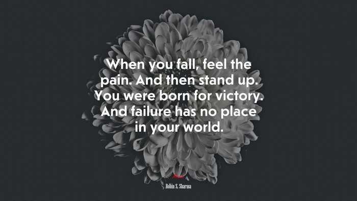 When you fall, feel the pain. And then stand up. You were born for victory. And failure has no place in your world. | Robin S. Sharma quote