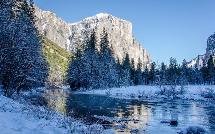 El Capitan in Yosemite Valley during winter