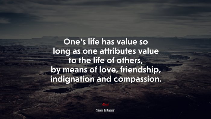 One’s life has value so long as one attributes value to the life of others, by means of love, friendship, indignation and compassion. | Simone de Beauvoir quote
