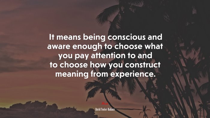 It means being conscious and aware enough to choose what you pay attention to and to choose how you construct meaning from experience. | David Foster Wallace quote