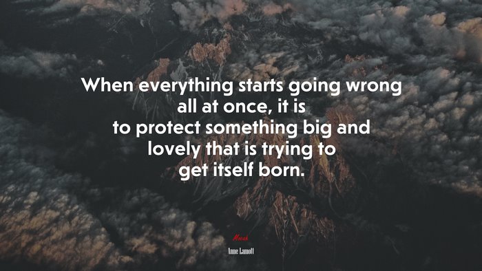 When everything starts going wrong all at once, it is to protect something big and lovely that is trying to get itself born. | Anne Lamott quote