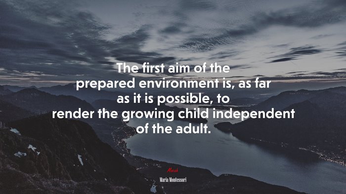 The first aim of the prepared environment is, as far as it is possible, to render the growing child independent of the adult. | Maria Montessori quote
