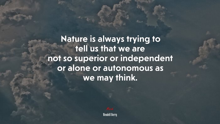 Nature is always trying to tell us that we are not so superior or independent or alone or autonomous as we may think. | Wendell Berry quote