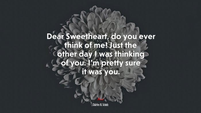 Dear Sweetheart, do you ever think of me? Just the other day I was thinking of you. I’m pretty sure it was you. | Charles M. Schulz quote