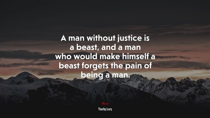 A man without justice is a beast, and a man who would make himself a beast forgets the pain of being a man. | Timothy Leary quote