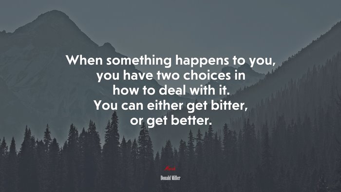 When something happens to you, you have two choices in how to deal with it. You can either get bitter, or get better. | Donald Miller quote