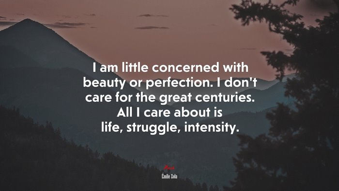 I am little concerned with beauty or perfection. I don’t care for the great centuries. All I care about is life, struggle, intensity. | Émile Zola quote