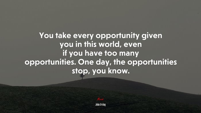 You Take Every Opportunity Given You In This World, Even If You Have Too Many Opportunities. One ...