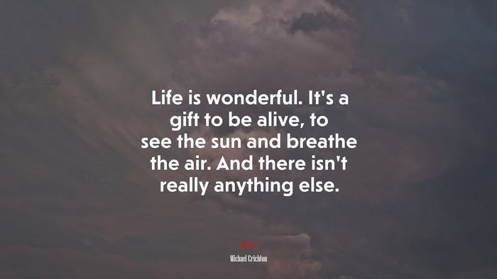 Life is wonderful. It’s a gift to be alive, to see the sun and breathe the air. And there isn’t really anything else. | Michael Crichton quote