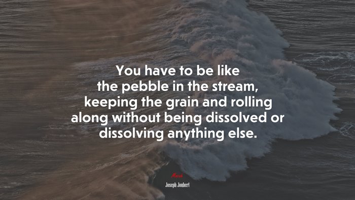 You have to be like the pebble in the stream, keeping the grain and rolling along without being dissolved or dissolving anything else. | Joseph Joubert quote