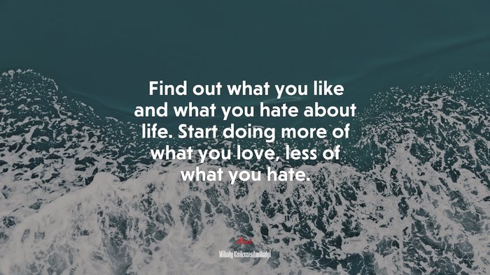 Find out what you like and what you hate about life. Start doing more of what you love, less of what you hate. | Mihaly Csikszentmihalyi quote