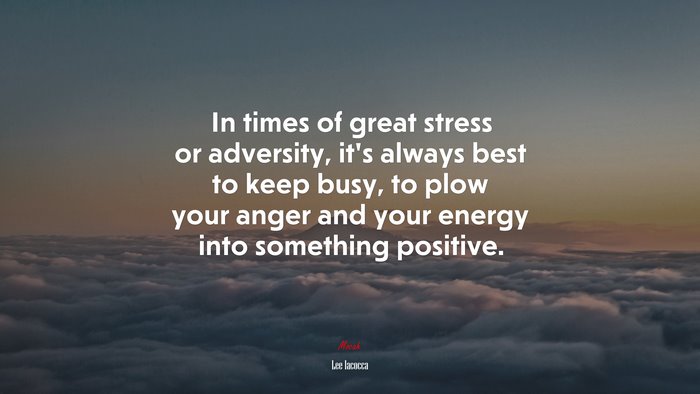 In times of great stress or adversity, it’s always best to keep busy, to plow your anger and your energy into something positive. | Lee Iacocca quote