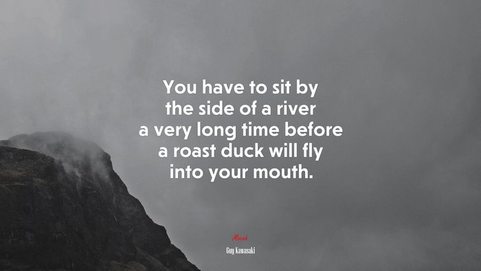 You have to sit by the side of a river a very long time before a roast duck will fly into your mouth. | Guy Kawasaki quote
