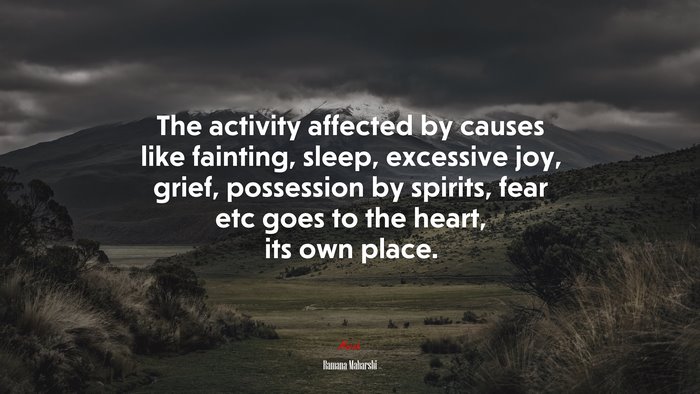 The activity affected by causes like fainting, sleep, excessive joy, grief, possession by spirits, fear etc goes to the heart, its own place. | Ramana Maharshi quote